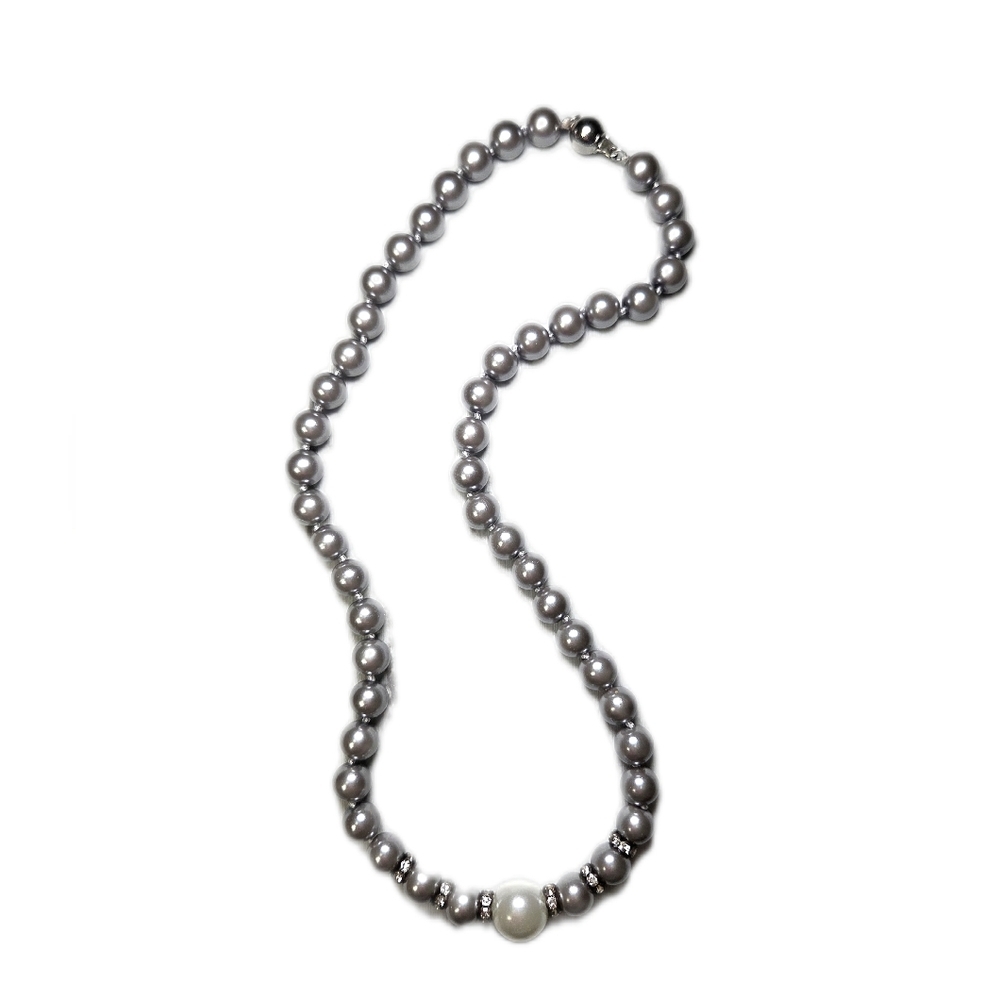 Vintage Faux Pearl Necklace with Crystal Accents